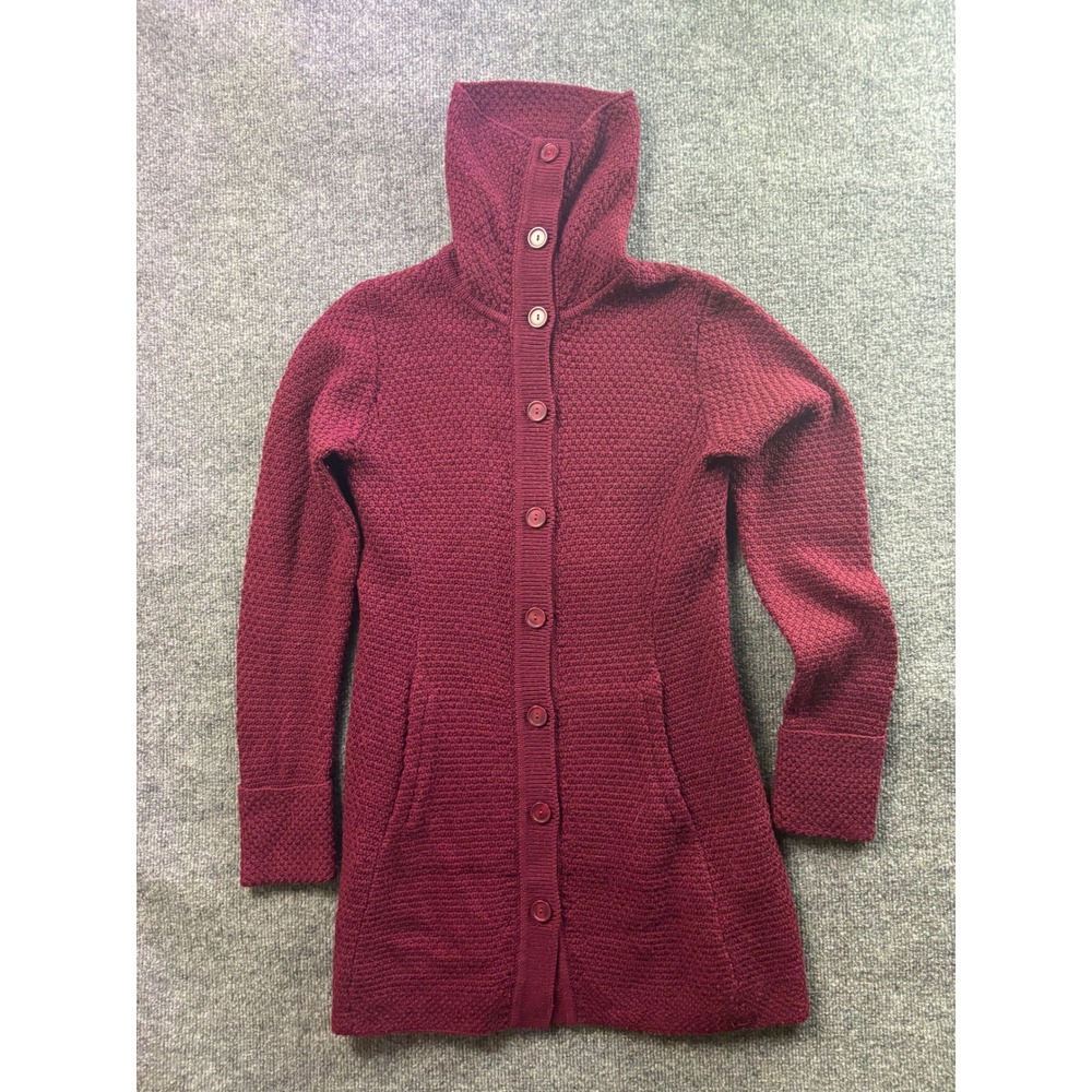 Patagonia Merino Wool Cardigan Women XS Burgundy Long Button Front Sweater
